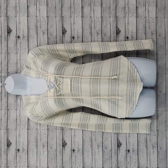 Billabong Tops - Billabong-Along Side Stripped French Terry Roped Drawcord V-Neck Hoodie